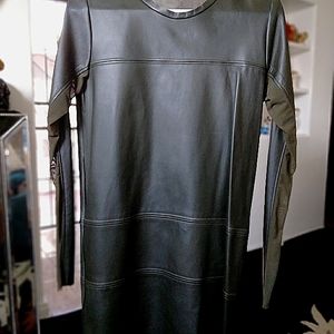 Dark green leather dress long sleeve